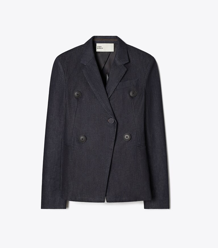 Tory Burch diseñador chaquetas Blazer de denim en Raw/Unwashed frente