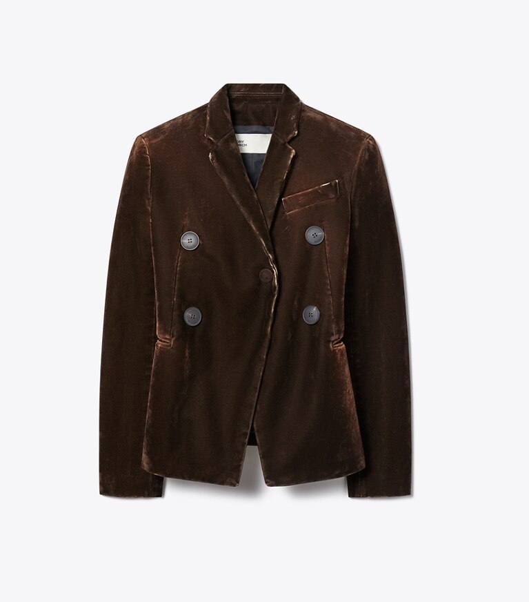 Tory Burch diseñador chaquetas Blazer de denim en Dark Brown frente