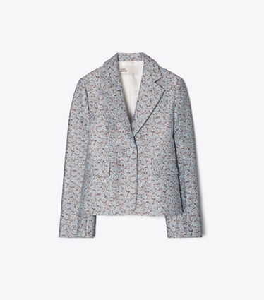 Tory Burch diseñador chaquetas Blazer de jacquard en Blue Floral frente