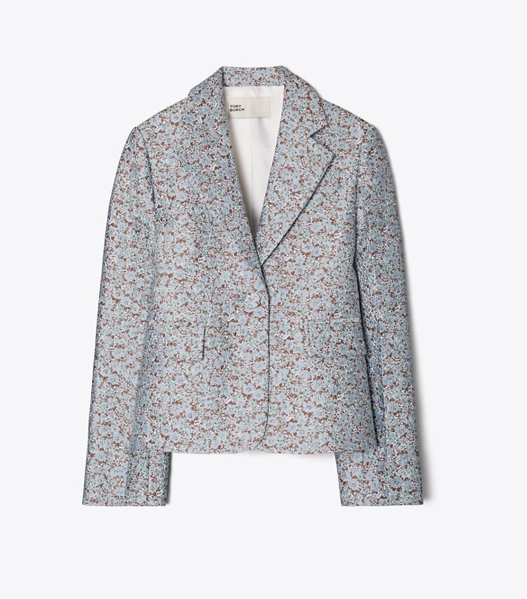 Tory Burch diseñador chaquetas Blazer de jacquard en Blue Floral frente