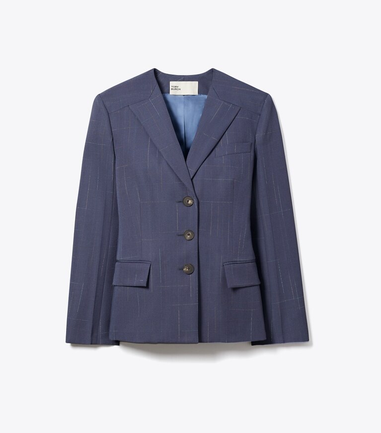 Tory Burch diseñador chaquetas Blazer de lana en Steel frente