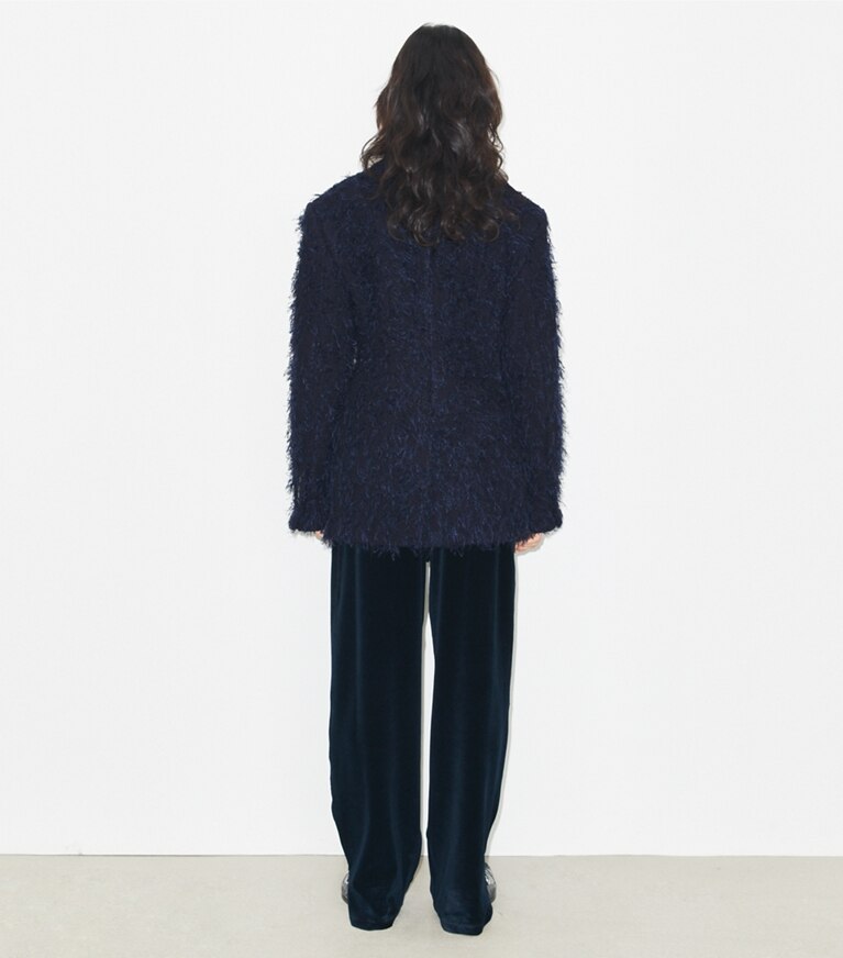 Tory Burch diseñador chaquetas Blazer de lana en Ink parte posterior en modelo