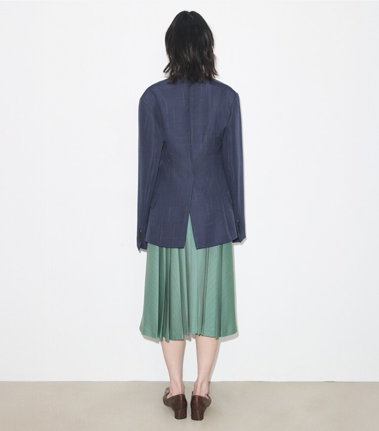 Tory Burch diseñador chaquetas Blazer de lana en Steel parte posterior en modelo