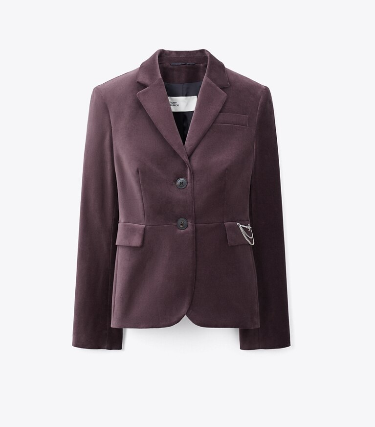 Tory Burch designer vestes Blazer de tailleur en velours in Smoky Plum front