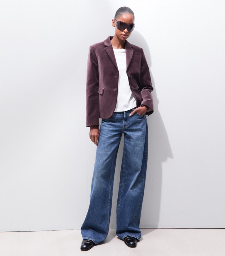 Tory Burch diseñador chaquetas Blazer de terciopelo entallado en Smoky Plum adicional en modelo