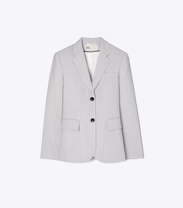 Tory Burch diseñador chaquetas Blazer de viscosa y lana en Dark Gray Pinstripe frente