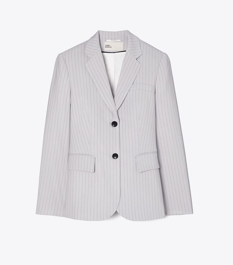 Tory Burch diseñador chaquetas Blazer de viscosa y lana en Dark Gray Pinstripe frente