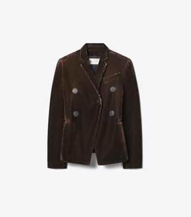 Tory Burch designer giacche Blazer denim in Jasper Brown front