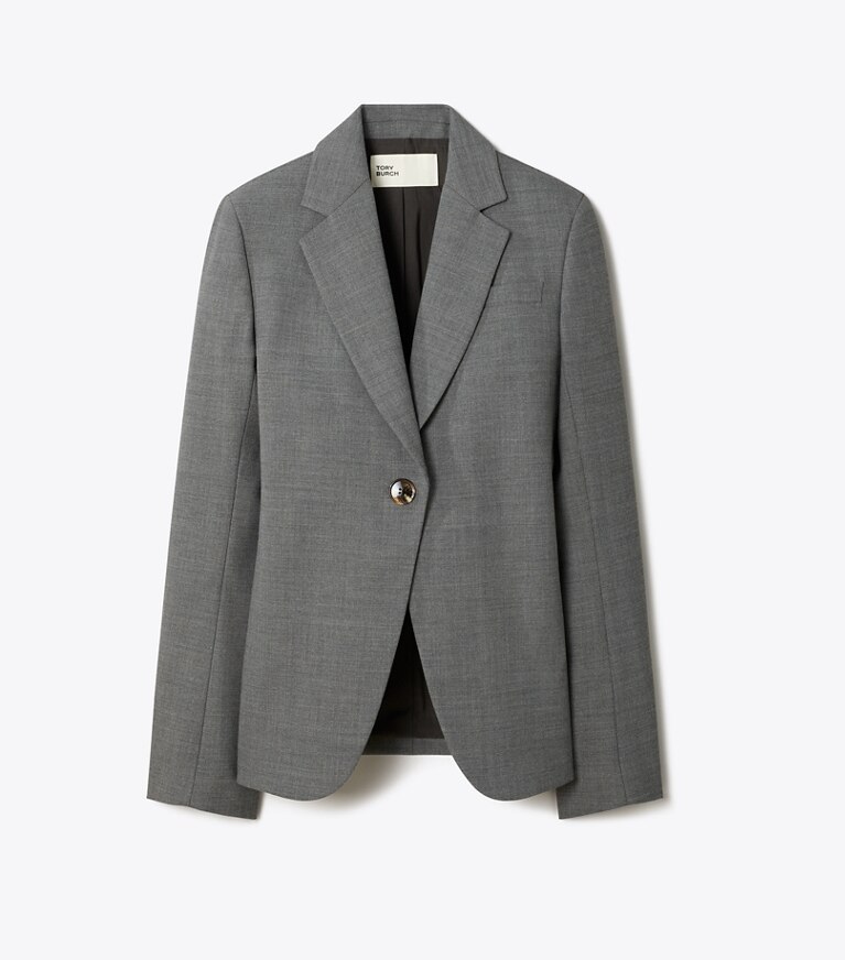 Tory Burch designer giacche Blazer elasticizzato in flanella in Gray Mélange front