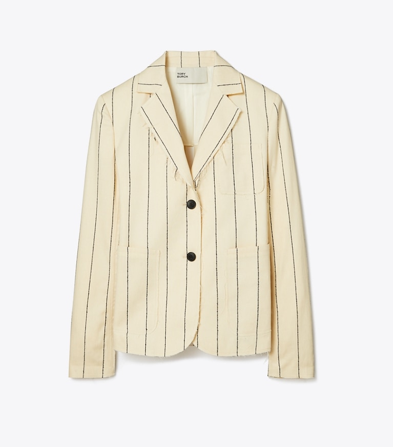 Tory Burch designer vestes Blazer en coton rayé dans Ivory/Navy de face