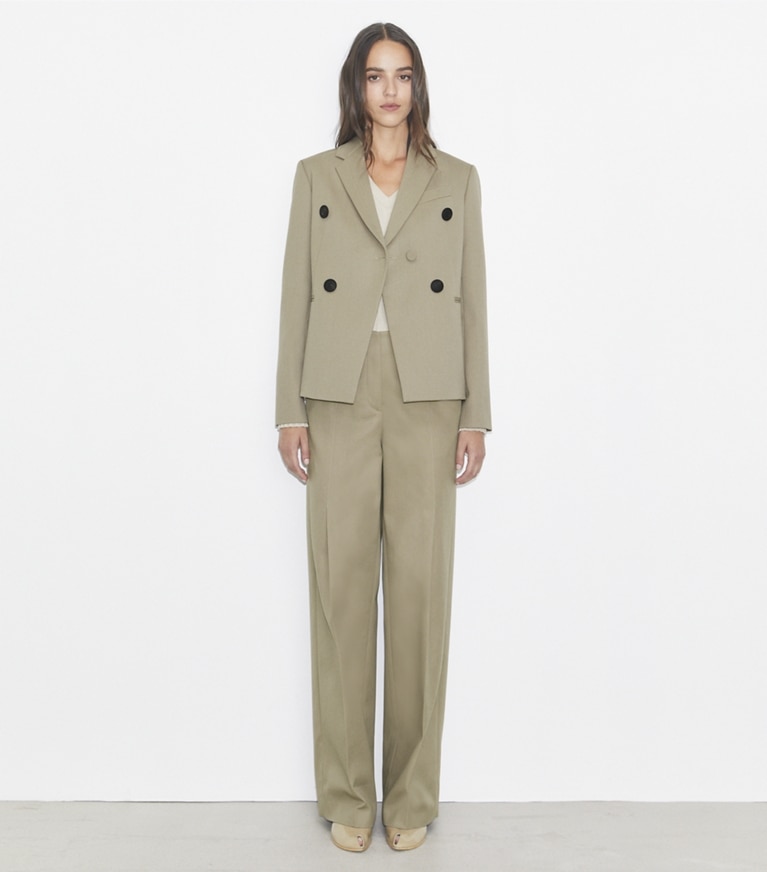 Tory Burch designer vestes Blazer en laine mélangée in Taupe Gray front