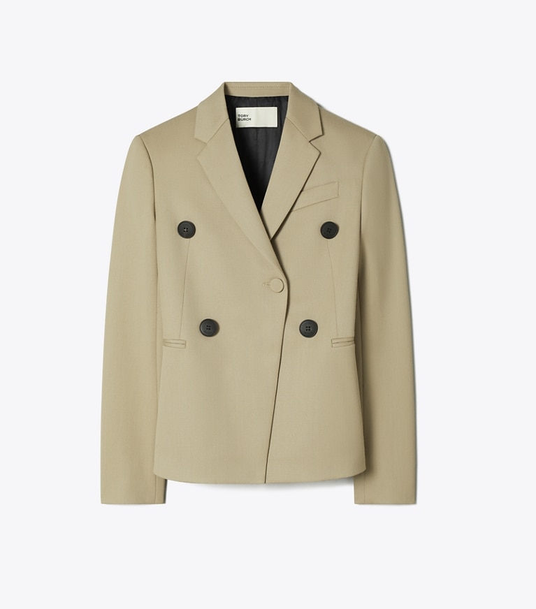 Tory Burch designer vestes Blazer en laine mélangée in Taupe Gray front