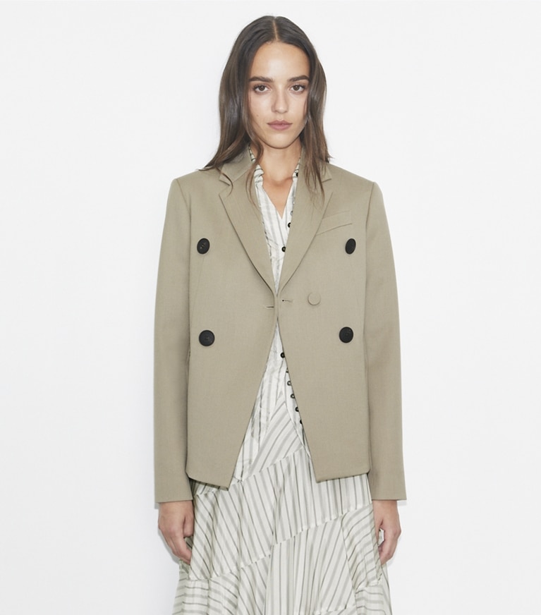 Tory Burch designer vestes Blazer en laine mélangée in Taupe Gray front