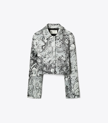 Tory Burch designer vestes Blazer en viscose imprimé in Grey Alien front