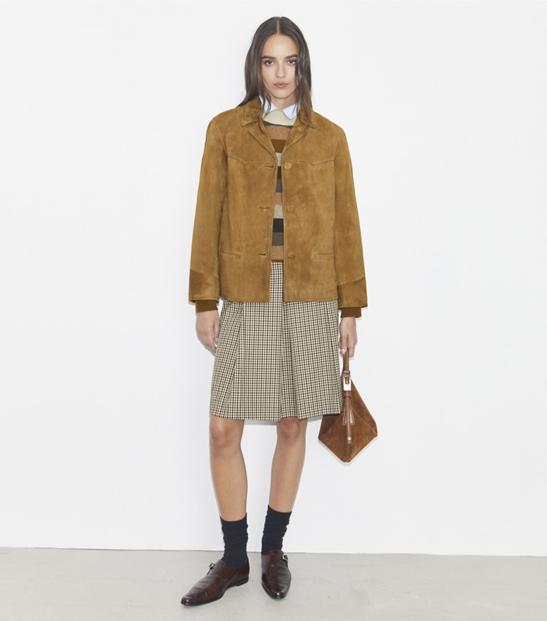Tory Burch designer giacche Blazer in suede in Hazelnut Suede front
