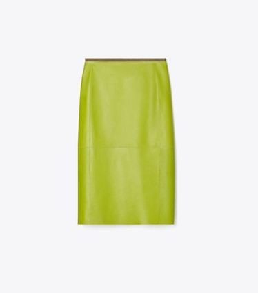 Tory Burch designer unterteile Bleistiftrock aus Leder in Leaf Green front