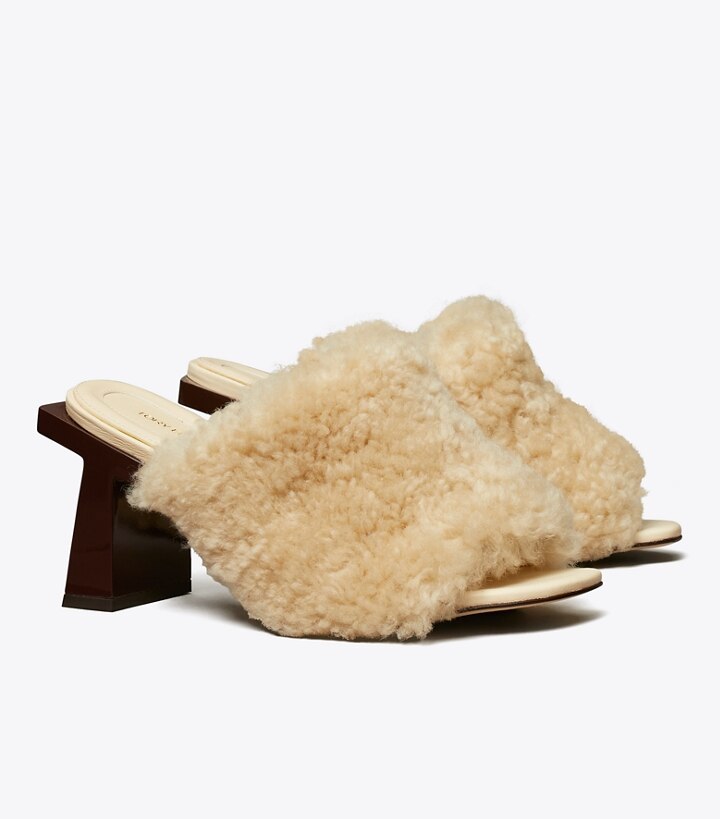 Block T Heel Shearling Mule : Women's Designer Sandals | Tory Burch