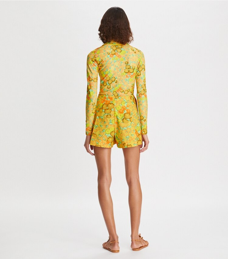 Tory Burch designer bottoms Blossom Poplin Skort in Yellow on model back