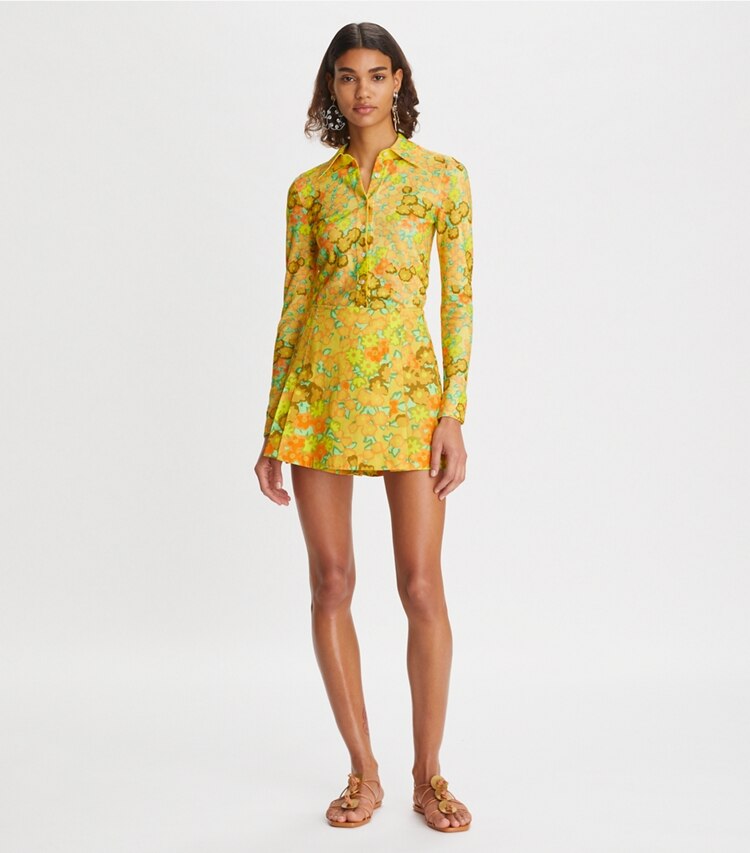 Tory Burch designer bottoms Blossom Poplin Skort in Yellow on model front