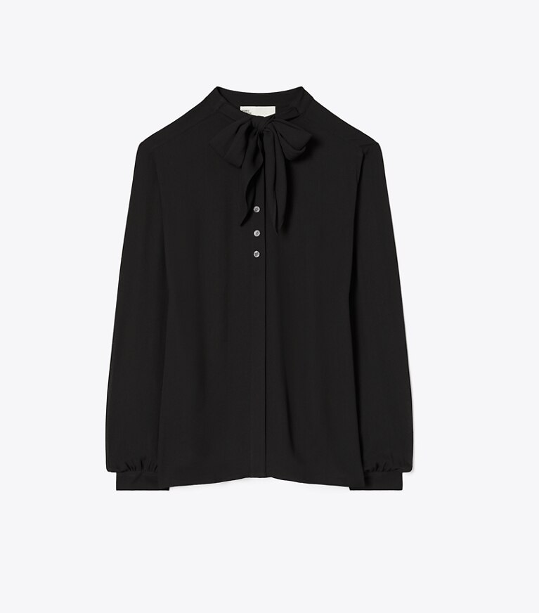 Tory Burch designer hauts Blouse à nœud en georgette in Black front