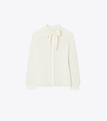 Tory Burch designer hauts Blouse à nœud en georgette in New Ivory front