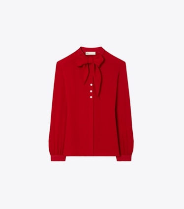 Tory Burch designer hauts Blouse à nœud en georgette in Toucan Red front
