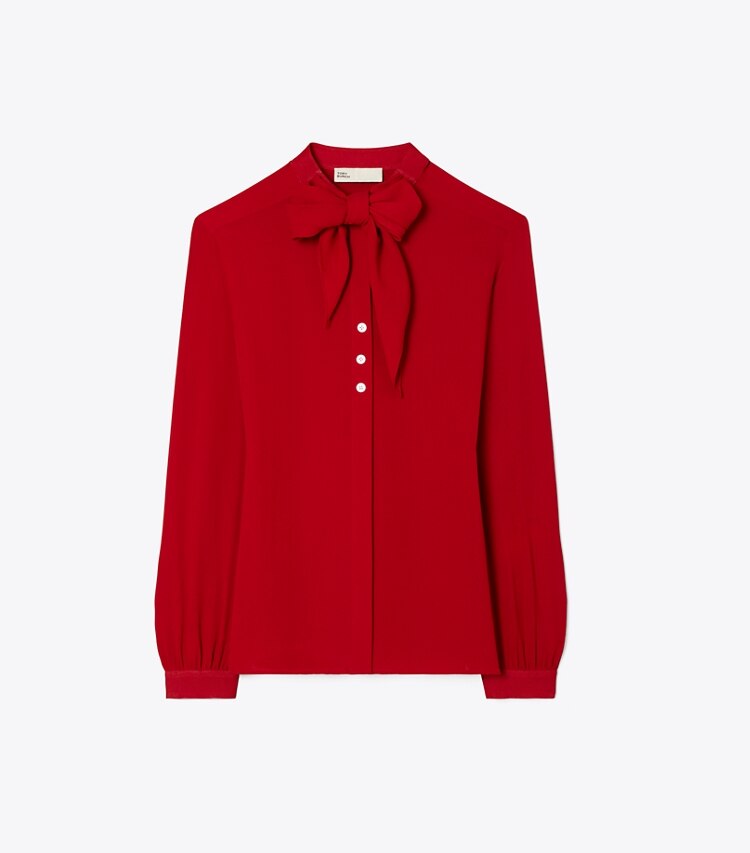 Tory Burch designer hauts Blouse à nœud en georgette in Toucan Red front