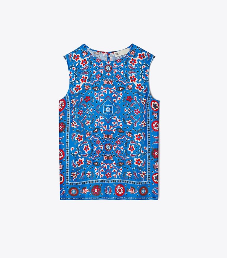 Tory Burch designer hauts Blouse en soie imprimée dans Cobalt Blue Pisces Dream de face