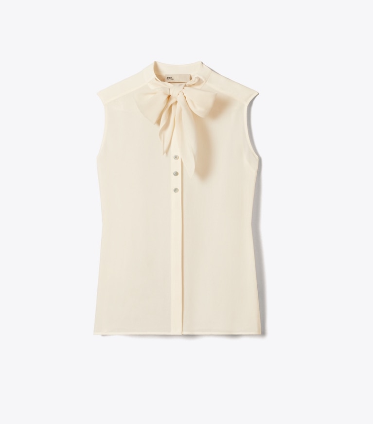Tory Burch designer hauts Blouse sans manches à nœud in New Ivory front