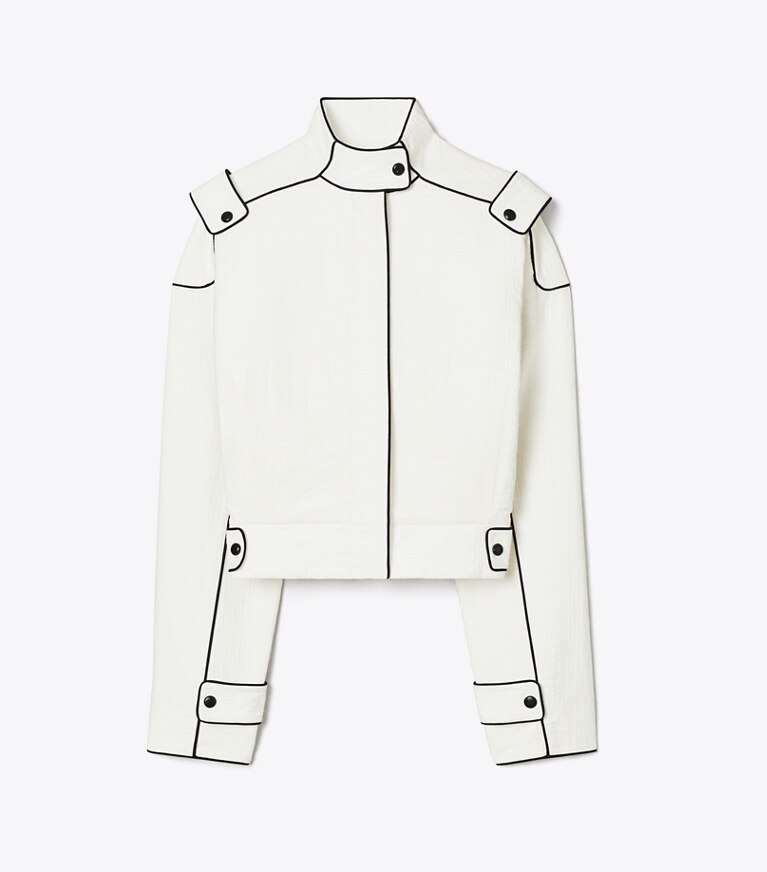 Tory Burch designer vestes Blouson aviateur en coton dans Marshmallow de face