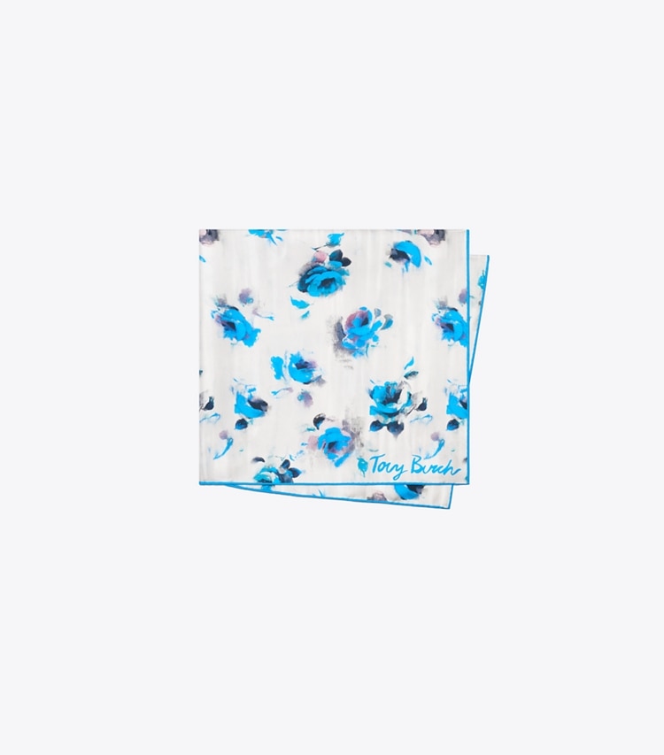 Tory Burch designer scarves Blue Roses Neckerchief in Blue Roses Neckerchief Blue folded
