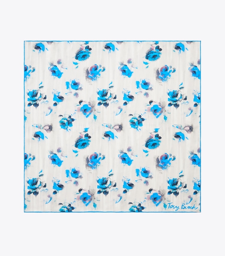 Tory Burch designer scarves Blue Roses Neckerchief in Blue Roses Neckerchief Blue overhead