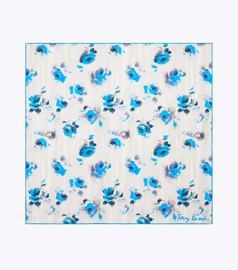 Tory Burch designer scarves Blue Roses Neckerchief in Blue Roses Neckerchief Blue overhead