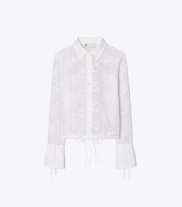Tory Burch diseñador tops Blusa de algodón con bordado inglés en White frontal