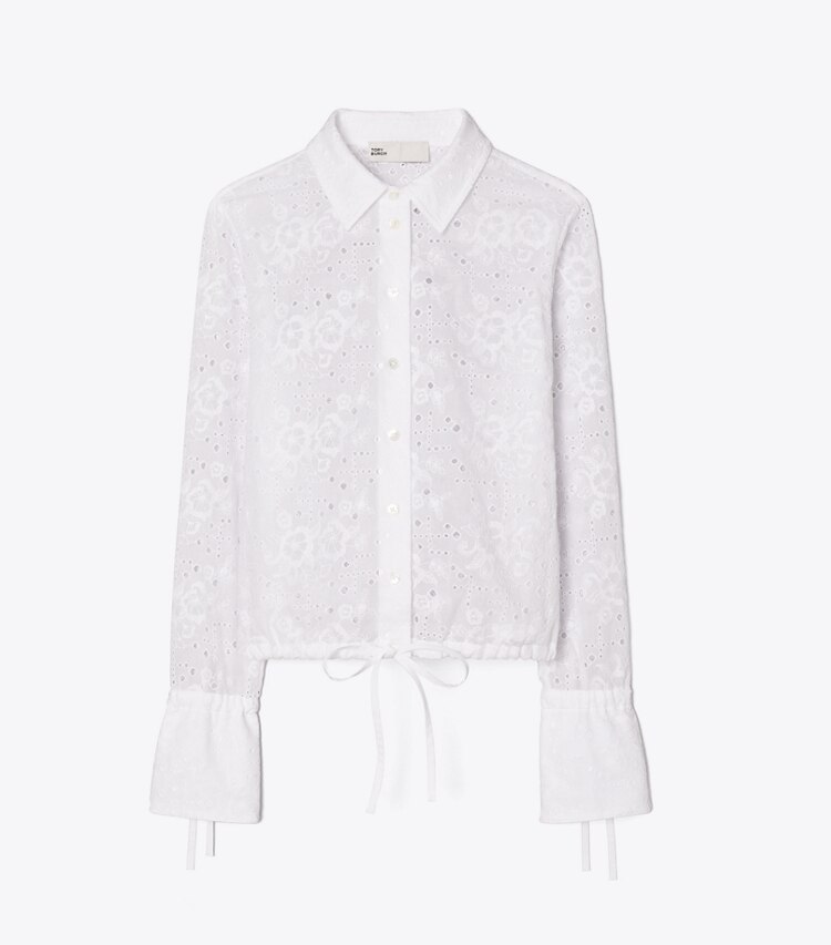 Tory Burch diseñador tops Blusa de algodón con ojales en White frente