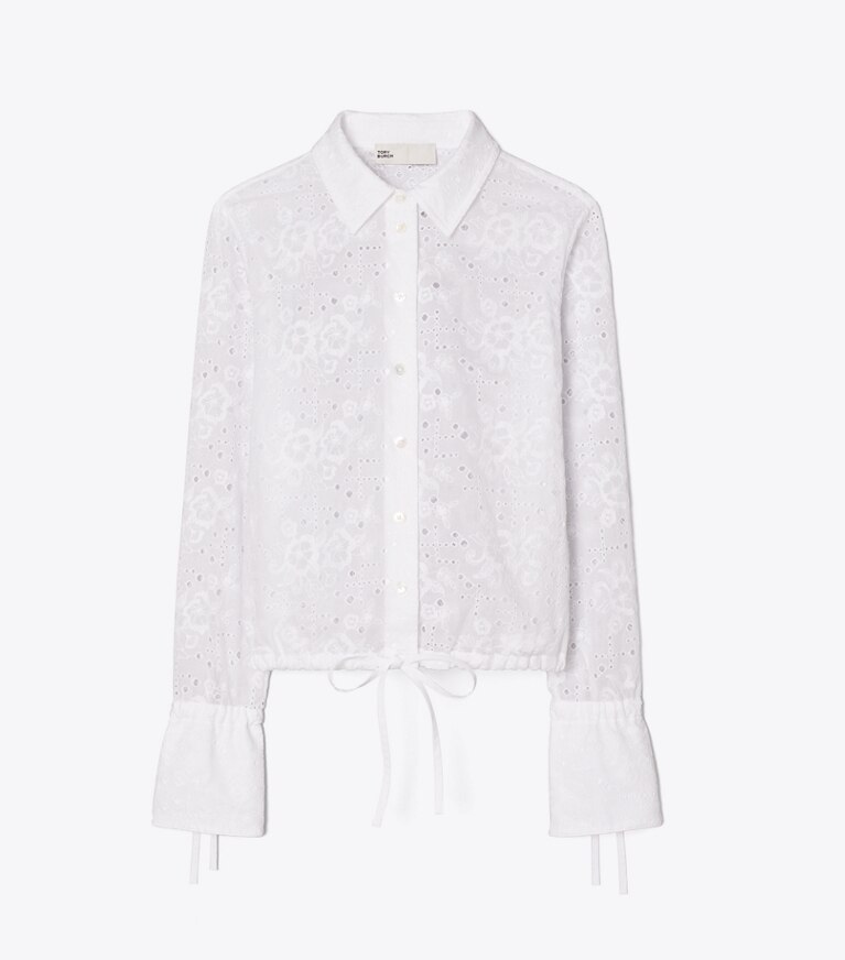 Tory Burch diseñador tops Blusa de algodón con ojales en White frente