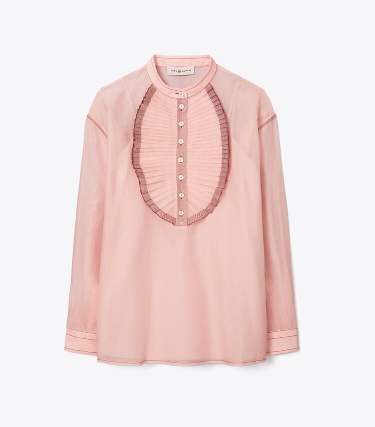 Tory Burch designer oberteile Bluse mit Rüschen vorne in Tulip Rose front