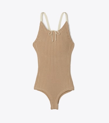 Tory Burch designer sweaters Body côtelé color-block in Putty front