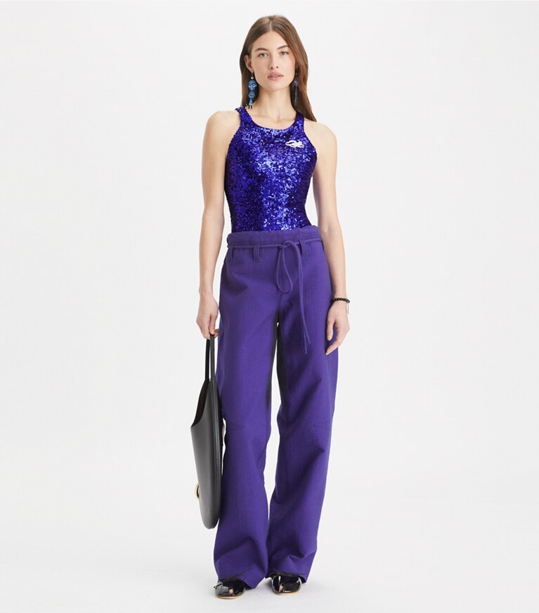 Tory Burch designer hauts Body en jersey à sequins in Ballpoint Blue front