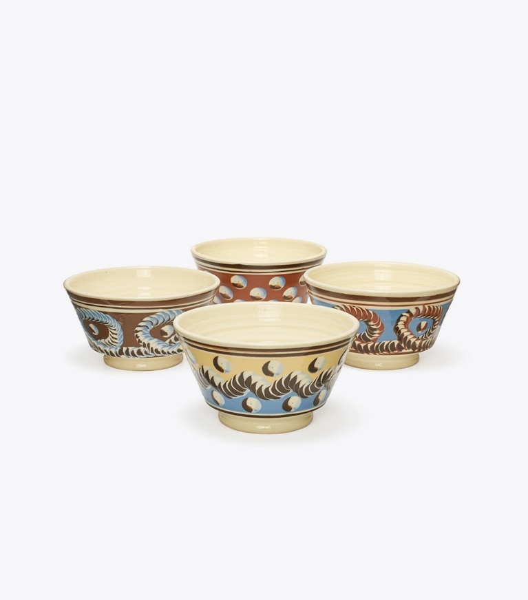 Tory Burch designer vaisselle Bol à soupe Mochaware, lot de 4 dans Blue Multi de face