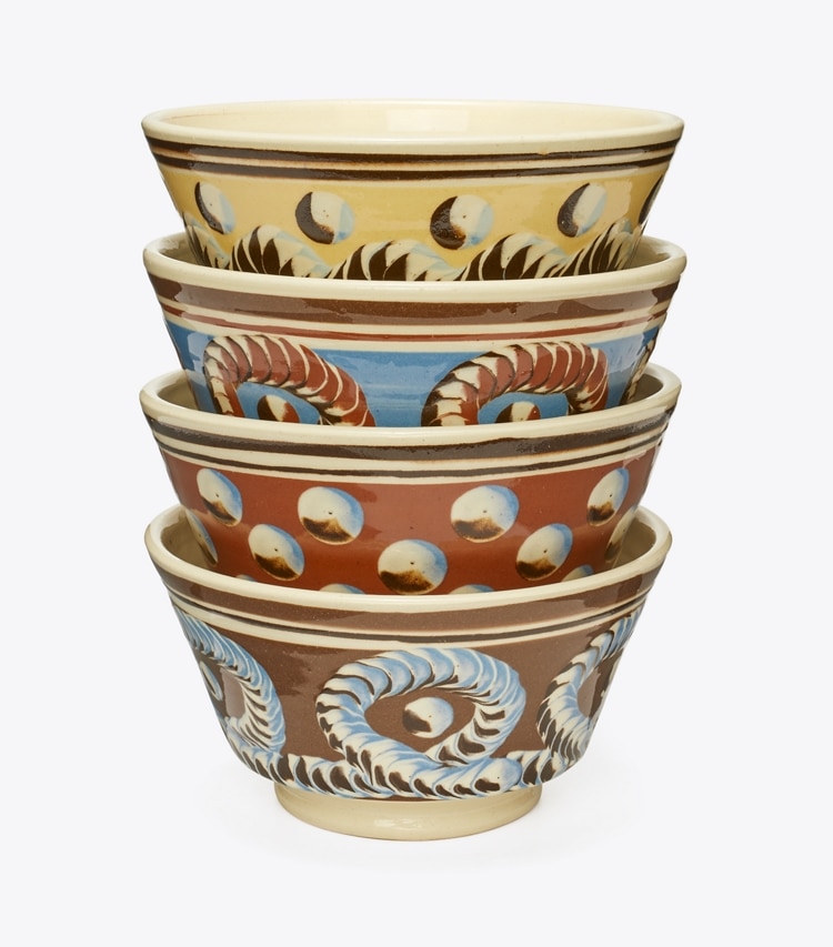 Tory Burch designer vaisselle Bol à soupe Mochaware, lot de 4 dans Blue Multi groupe