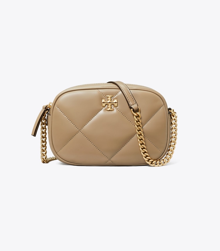 Tory Burch diseñador bolsos bandolera Bolsa para cámara acolchada con forma de rombos Kira en Taupe Oak frente
