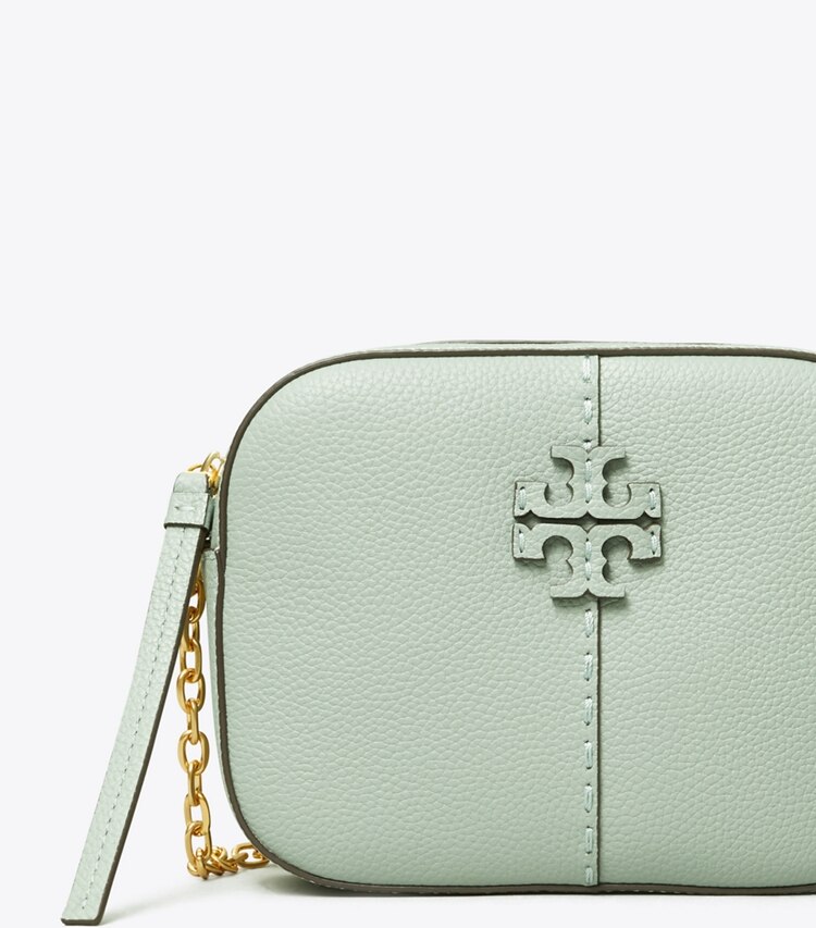 Tory Burch diseñador bolsos bandolera Bolsa para cámara McGraw en Blue Celadon detalle