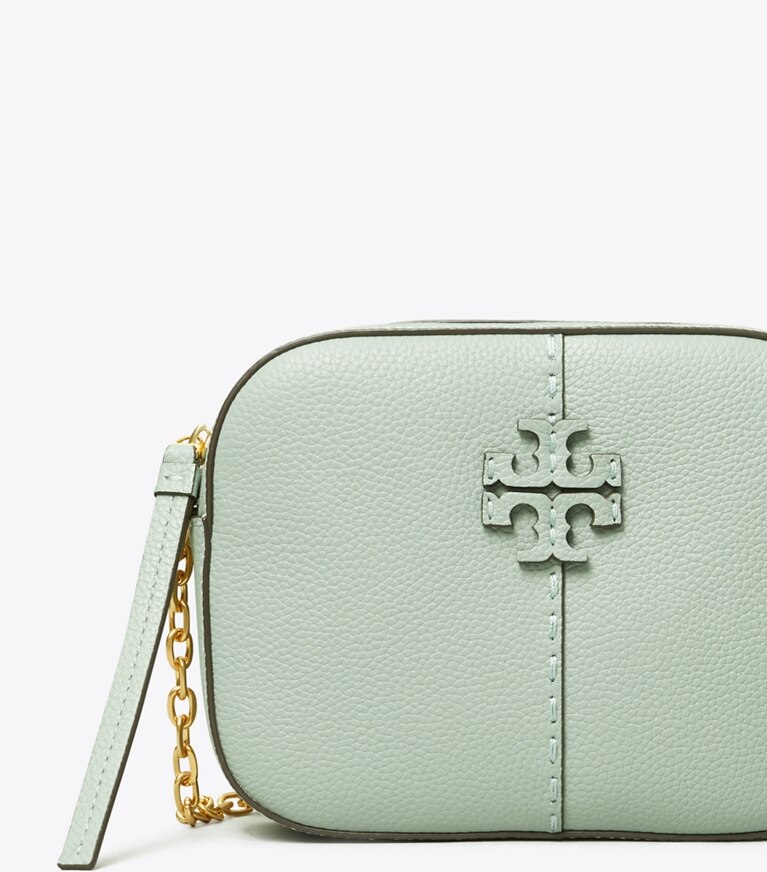 Tory Burch diseñador bolsos bandolera Bolsa para cámara McGraw en Blue Celadon detalle
