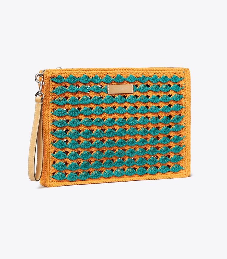 Tory Burch diseñador monederos Bolsita de croché hecha a mano en Multi ángulo