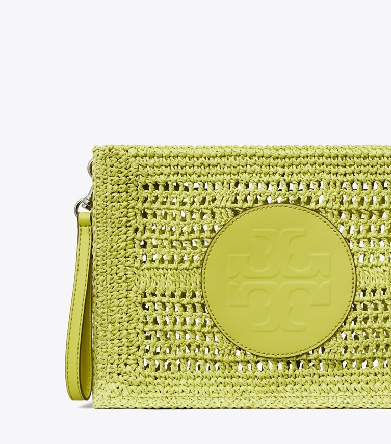 Tory Burch diseñador monederos Bolsita de croché hecha a mano Ella en Citrus Green detalle