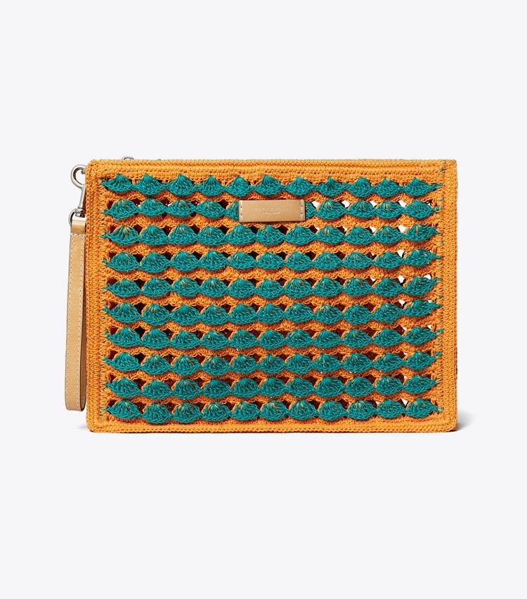 Tory Burch diseñador monederos Bolsita de croché hecha a mano en Multi frente