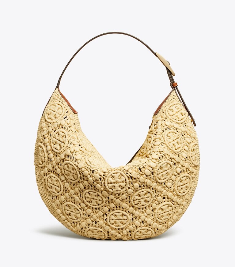 Tory Burch diseñador bolsos hobo Bolso Balloon de rafia con monograma T en Natural volver