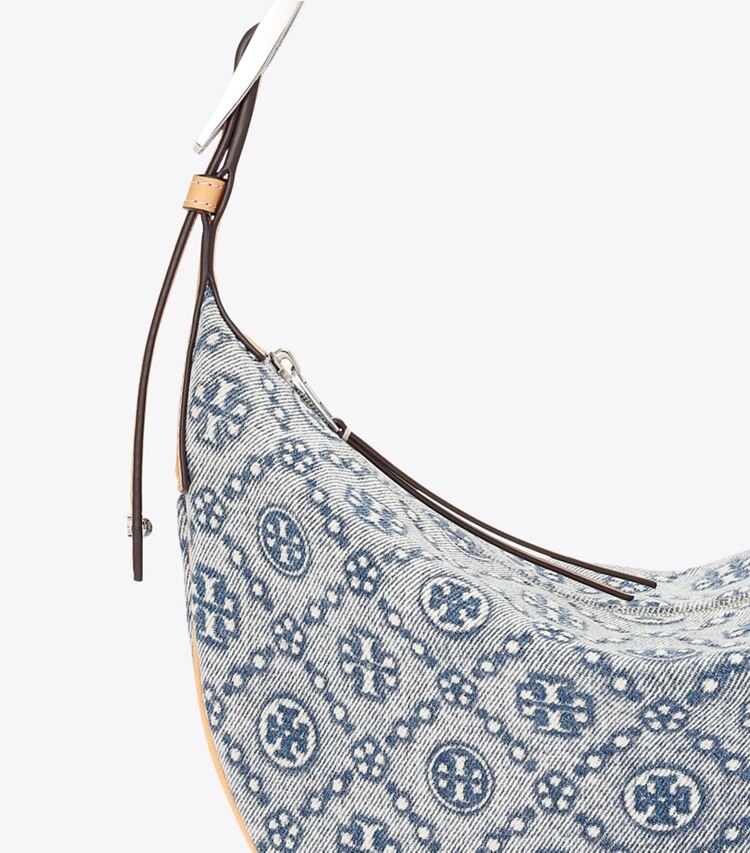 Tory Burch diseñador bolsos de hombro Bolso Balloon pequeño de denim con monograma T en Powder Blue detalle