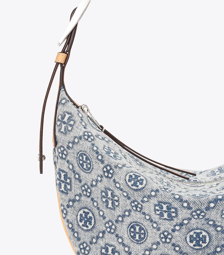 Tory Burch diseñador bolsos de hombro Bolso Balloon pequeño de denim con monograma T en Powder Blue detalle